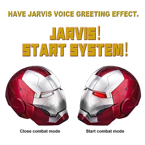 GEEOO Ir𝐨n M𝐚n Helmet Mk5 1:1 Wearable Electronic Helmet English Voice Control Opening and Closing Ir𝐨n M𝐚n Mask with Touch Sensor & LED Eyes Light Up for Christmas Halloween