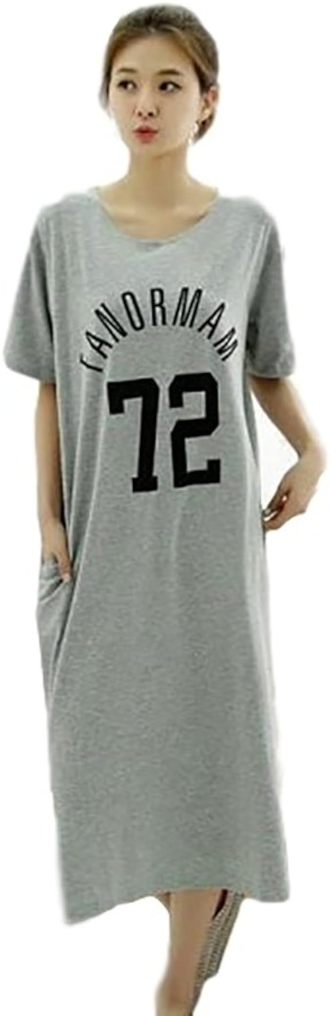 Amazon Veamor レディース ワンピース 部屋着 ルームウェア ロング Tシャツ ワンピ 着心地の良い 綿 ポケット付き ロゴプリント ルームワンピース ネグリジェ 通販