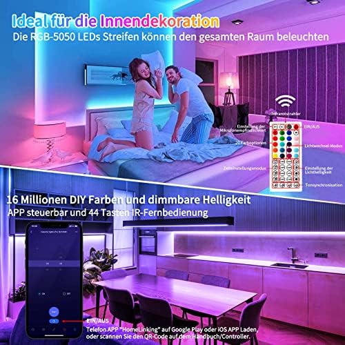 IKERY Taśma LED RGB, 20 m, zmiana kolorów, 16 milionów kolorów, synchronizacja z muzyką, z pilotem zdalnego sterowania, sterowanie za pomocą aplikacji, taśma LED do wnętrz, sypialni, dekoracja (1