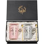 Doublewhale New Parents Gifts, Mum and Dad Mugs, New Mummy and Daddy Gifts, Anniversary Birthday Gift from Daughter Son, 14OZ Gold Print Ceramic Coffee Cup Set with Spoon Lid Card, Nice Gift Box