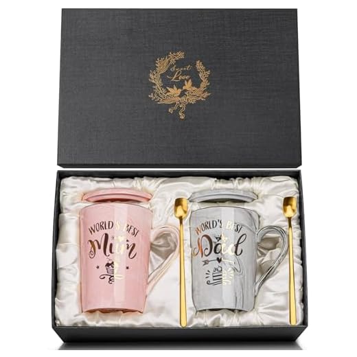 Best Mum and Dad Gifts Cumpleaños/Boda Regalos para Mamá/Papá Padres Taza de café de cerámica pintada en oro, caja de regalo de mármol de 14 onzas