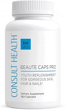 Consult Health Beaute Caps PRO, Biotin 10,500 mcg, Clinically Tested Supplement with Collagen 50 mg & MSM 600 mg, Supports Healthy Hair Growth, Skin and Nails, USA Made, 180 Capsules