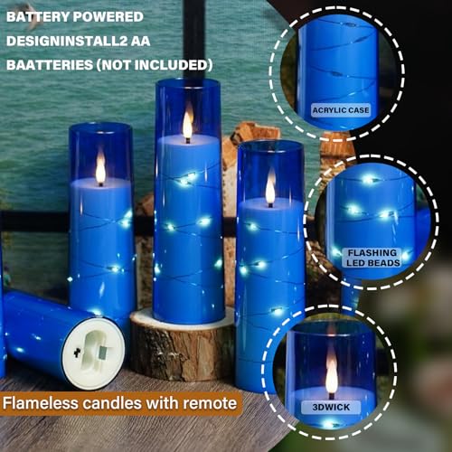 Image of Nimiko Flickering Flameless LED Candles,Battery Operated Candles 9 Pcs with Embedded Star String,Acrylic LED Pillar Candles with Remote,Suitable for Home Decoration to Create an Atmosphere (Blue)