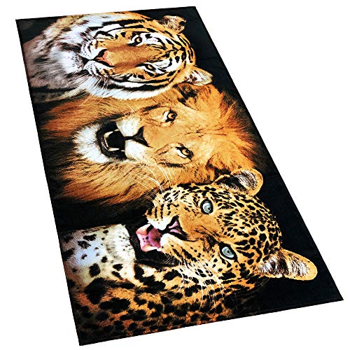 Softerry Big Cats Beach Towel 30 X 60 Inches Wild Felines Lion, Bengal Tiger And Leopard Jaguar 100% Cotton #TOP1