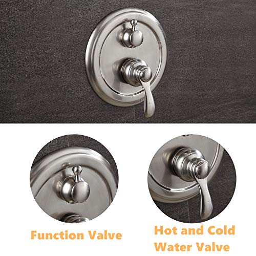 Shower System, Shower Faucet Sets Complete with Wall Mounted Shower Fixtures Rough-In Valve Body and Trim Kit (Brushed Nickel) - Thumbnail 2