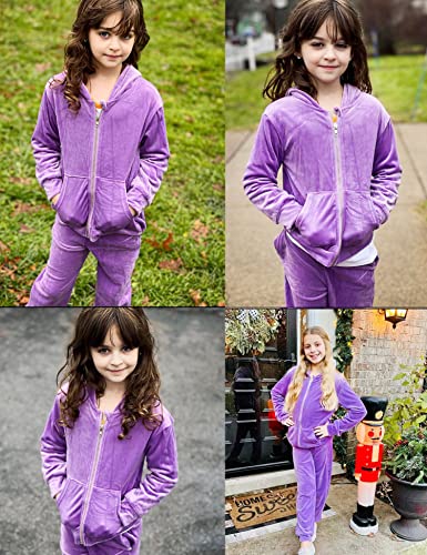 Arshiner Girls 2 Piece Outfits Warm Fuzzy Fleece Hoodies Sweatpants Tracksuit Set Purple For 12-14 Years #TOP4