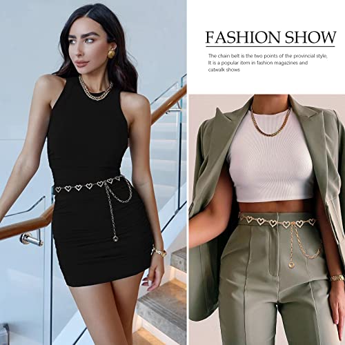 Awaytr Waist Chains Belts For Women - Rhinestone Gold Silver Chain Belts For Dresses (Gold-Heart) #TOP3
