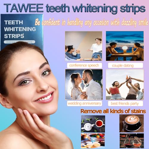 TAWEE Teeth Whitening Strips Peroxide Free Enamel Safe for Sensitive Tooth 14 Whitening Strips Whitens Teeth & Removes Yellow Stains 7 Treatments Each with 1 Upper/1 Lower Mint Flavor — view 5