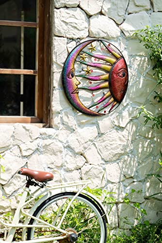 Teresa's Collections 22 Inch Large Metal Wall Art With Sun Moon Stars For Garden Outdoor Decor, Vivid Sun Face Celestial Hanging Wall Sculptures For Indoor Outside Patio Lawn Yard Home Decoration #TOP1