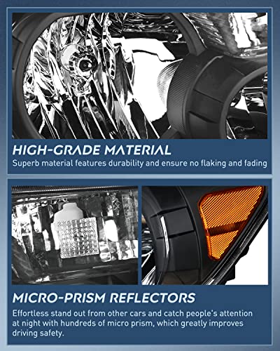 Image of Nilight Headlight Assembly for 2007 2008 2009 2010 2011 2012 2013 Toyota Tundra 2008-2017 Sequoia Headlamps Replacement Black Housing Amber Reflector Driver and Passenger Side