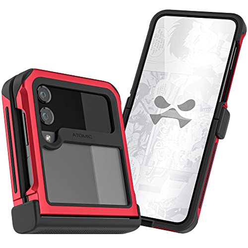 Ghostek Atomic Slim Samsung Galaxy Z Flip 4 Case Clear With Red Aluminum Metal Bumper Premium Rugged Heavy Duty Shockproof Protection Phone Covers Designed For 2022 Galaxy Z Flip 4 5G (6.7 Inch) (Red) #TOP23
