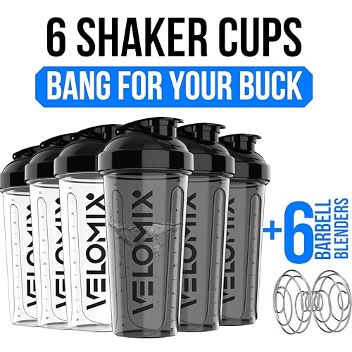 -6 PACK- 28 OZ Protein Shaker Bottles for Protein Mixes, Shaker Cups for Protein Shakes, Small Shaker Bottle Pack, Shaker Cup, Shakers for protein Shakes (Clear Core Set)
