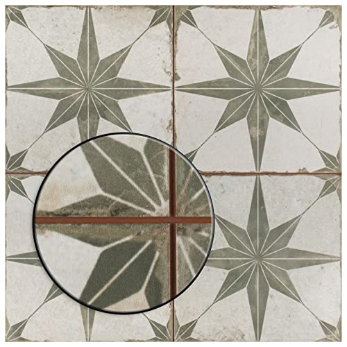 Somertile Kings Star Sage Encaustic 17.63" X 17.63" Ceramic Floor And Wall Tile #TOP6