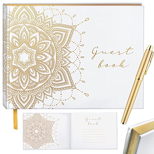 White Gold Wedding Guest Book, Wedding Guest Book With Pen, Guest Book Wedding Reception, Wedding Guestbook Floral Design, Wedding Book, Wedding Book Alternative, Guest Book, (Wgb001) #TOP15