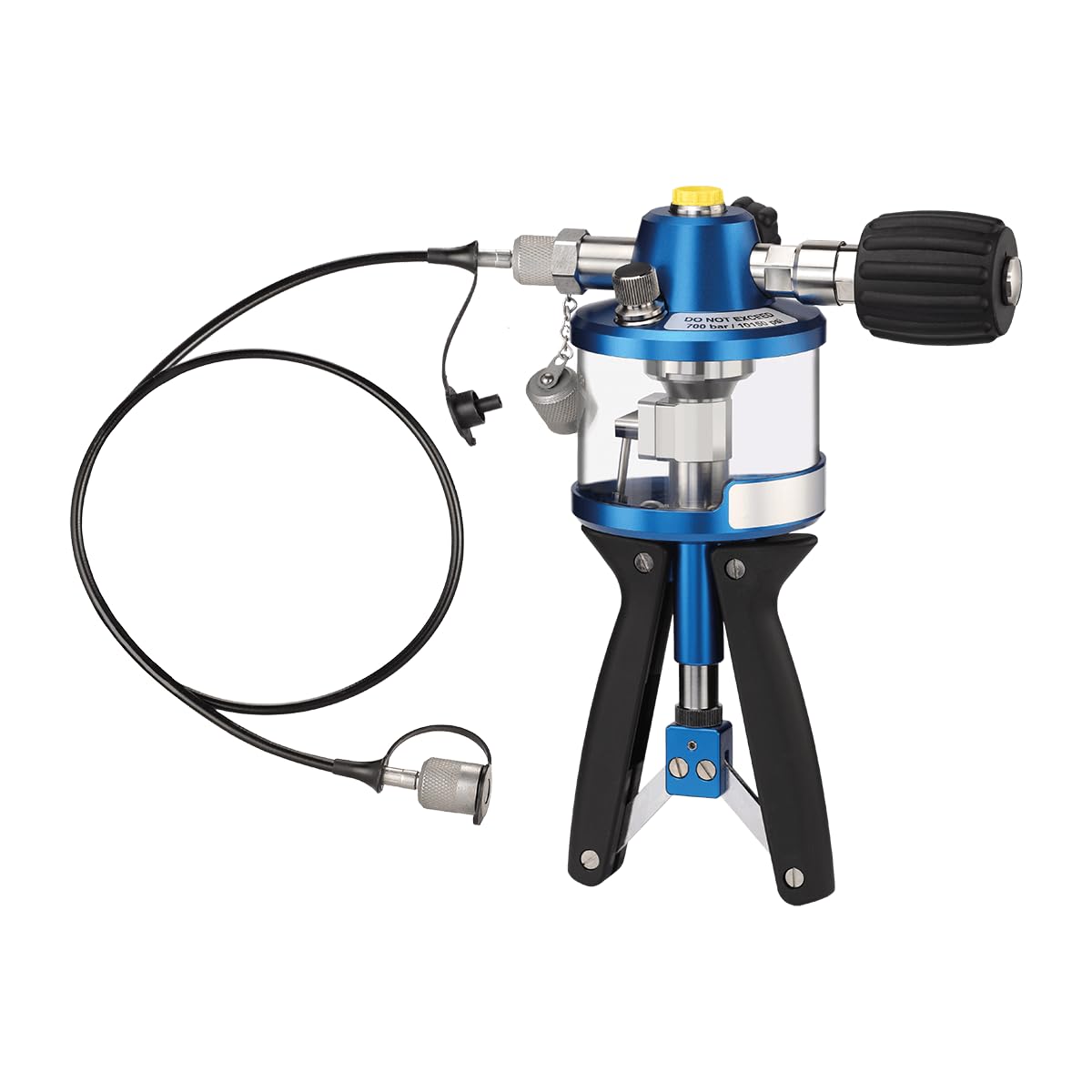 Hydraulic Hand Test Pump Kit – 0 to 10,150 PSI (700 Bar) Pressure Range – Portable Calibration Tool with Fine Adjustment Valve, 10oz. (300ml) Volume, Quick Coupling Hose - P700.3 Kit - SIKA