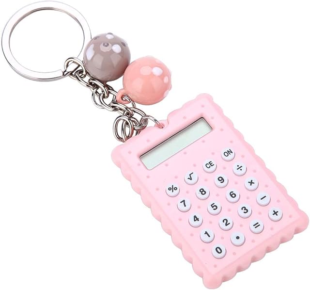 Vbestlife Mini Calculator, Portable Pocket Candy Color PVC 8 Digits Electronic Calculator with Silicone Buttons and Keychain Buckle for Children Students(Pink)