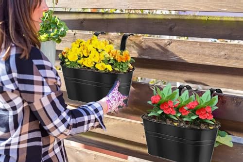 Image of 12 INCH Anti Rust Railing Oval Planter for Balcony & Garden with Detachable Handle | Hanging Flowerpot Holder | Metal Wall Planter for Indoor and Outdoor Decor (Black, 2)
