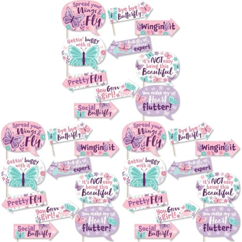 Image of Rozi Decoration Butterfly Theme Photo Booth Props for Girls Birthday Decorations, Baby Shower Party Decor, Butterfly Props for Baby Girl Pack of 30 Pcs