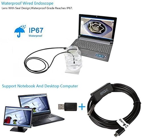Ultra Slim 0.21 inch Dia. Probe USB Endoscope with Semi Rigid Cable USB Type C Adapter Borescope Waterproof Inspection Camera Snake Camera for PC Notebook and Android Device(5M/16.4ft Cable)
