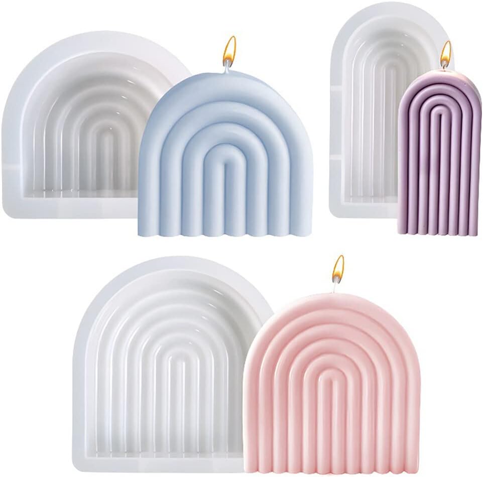 3Pcs Geometric Rainbow Candle Mold, U-Shaped Rainbow Arch Scented Mold Abstract Architectural Resin Moulds for Candle Soap Wax Cake Mousse Ice Cream Making