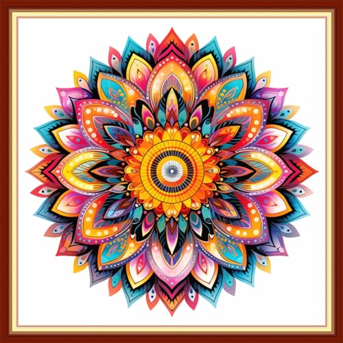Image of Dimxvean Stamped Cross Stitch Kits,Cross Stitch Kits for Adults Beginners,Embroidery Kits Full Range of Cross Stitch Stamped Kits Needlepoint Kits Cross Stitch Patterns-Colorful Mandala 18x18 inch