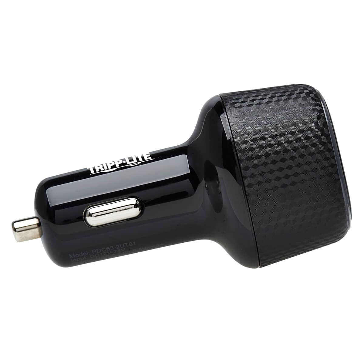 Tripp Lite Cargador de Coche USB, Cargador de Coche USB de Doble Puerto máximo de 63 W, USB-C PD 3.0 hasta 60 W, USB-A QC 3.0 hasta 18 W, Negro (U280-C02-63W-1B)