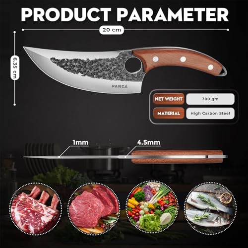 Image of PANCA Premium 8 Inch Chef's Knife - Ultra Sharp High Carbon German Stainless Steel Blade | Ergonomic Wooden Handle | Forged Knife for Meat, Vegetables & Home Kitchen