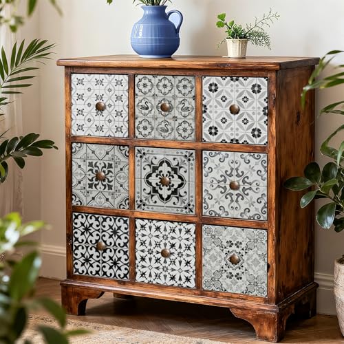 Baldosas Adhesivas Pared 10X10 Negro Gris Blanca Autoadhesivas Impermeables Antigrasa, Vinilo Decorativo para Cocina Baño Salón, Fáciles de Aplicar Extraíbles Diseño Moderno
