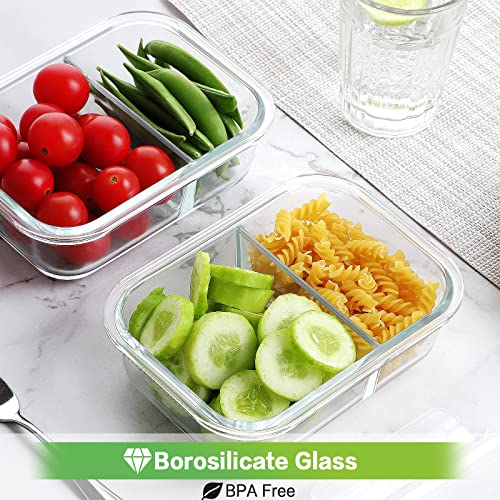 Homberking 10 Pack Glass Meal Prep Containers 2 Compartment, Glass Food Storage Containers With Lids, Airtight Glass Lunch Bento Boxes, Bpa-Free & Leak Proof (10 Lids & 10 Containers) - White #TOP5