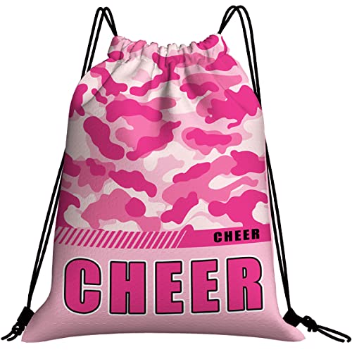 Givotin Mochila com cordão, impermeável, academia, cordão, bolsa esportiva, camuflada, mochila, Bolsas de cordão Cheer - rosa camuflado, Mochilas com cordão Cheer
