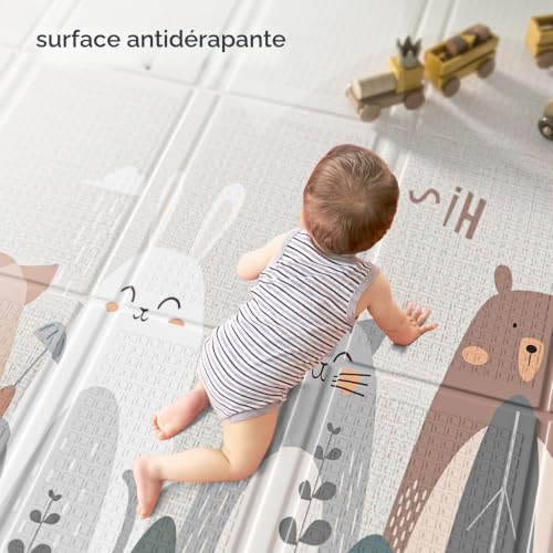 Julrrimg 200X130cm Tapis Bebe Pliable avec sac de Transport, Imperméable Tapis Enfant, Tapis de Jeux Bebe, Tapis d'éveil Antidérapant avec Renforcement des Bords – vue 6