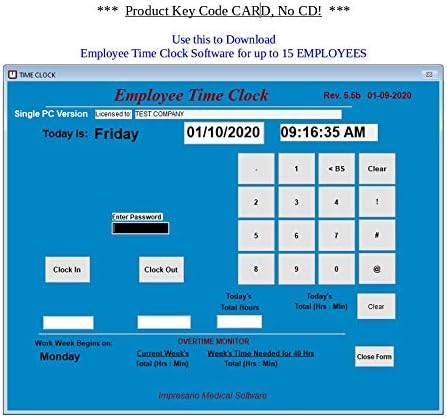 SMB15 1PC TIME CLOCK SOFTWARE | Product Key Code Card for Download | NO MONTHLY FEES | FREE SUPPORT Thumbnail