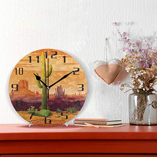 Kuwt Tropical Cactus Wall Clock Silent Non-Ticking, 9.5 Inch Round Wall Clock Battery Operated Cactus Clock Decor For Home Wall Bathroom Kitchen Bedroom Living Room Office Classroom Patio #TOP2