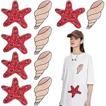 10 PCS Ocean Sequin Iron on Patches Cute Cartoon Starfish Shell Conch Applique Shiny Embroidery Patch for Clothing, Bags, Jackets, Jeans DIY Earrings Accessory Craft Valentine Christmas Decoration