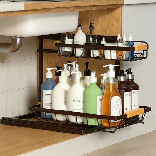 Expandable 2-Tier Under-Sink Organizer with Sliding Drawer – Adjustable Cabinet Storage Rack for Kitchen, Bathroom, Pantry, Heavy Duty Metal – Luxury Remedy by Luxury Remedy - Used condition - Image 2