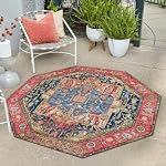 Unique Loom Outdoor Traditional Collection Area Rug - Limon (4' 1" Octagon Multi/Red)