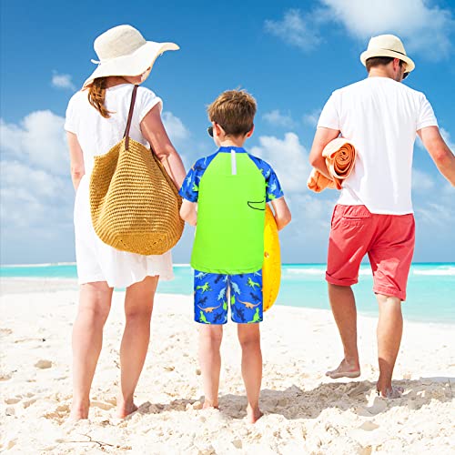Image of Boys Two Piece Rash Guard Swimsuits Kids Short Sleeve Swimwear Sets Bathing Suit with Sun Hat for 2-6 Years