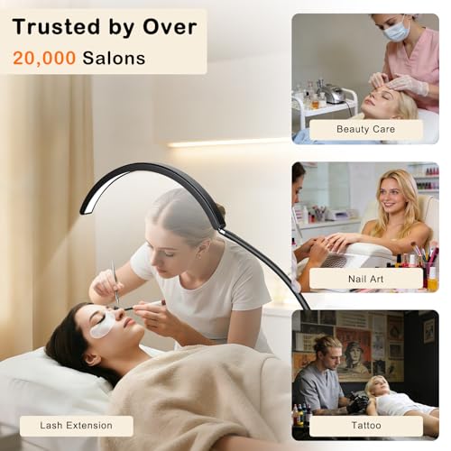 Image of Half Moon Lash Light for Estheticians, LED Lamp for Eyelash Extensions, Nail Tech, Tattoo, Eye Caring Floor Reading Light for Study, Work & Crafts, Adjustable Color Temperatures & Brightness