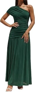Naggoo Women's Off Shoulder Bodycon Maxi Dresses 2026 Short Sleeve Ruched Elegant Cocktail Party Dress