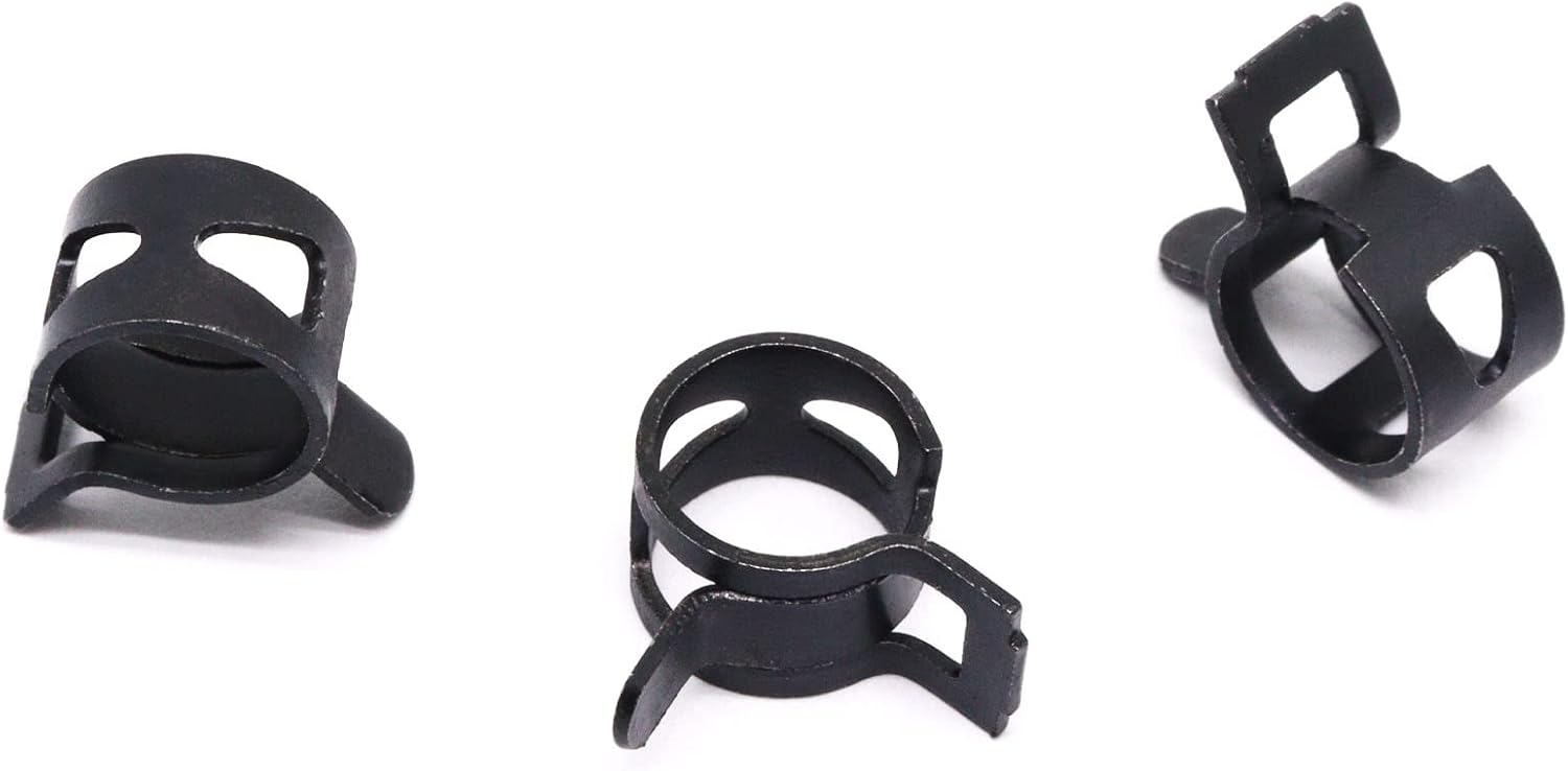 50 Pcs 2/5 ID Spring Hose Clamp, 10mm Spring Band Hose Clamp Fuel Line Clamp Black Water Pipe Tubing Spring Clips for Tubing Fuel Hose Water Pipe, Fit 10.5-11.2mm OD