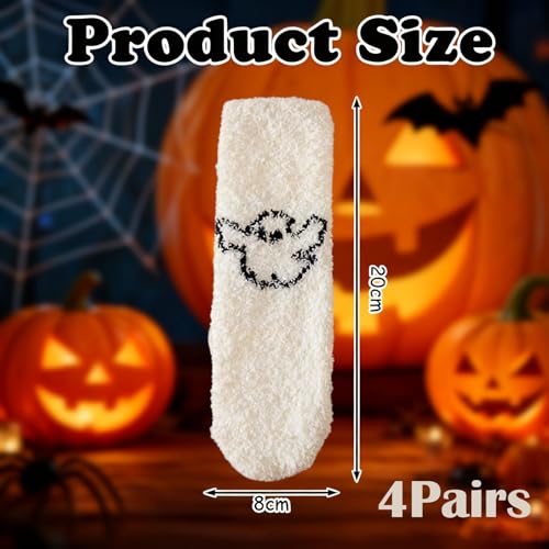 ZKFSIE Halloween Fluffy Socks, 4 Pair Ghost Cartoon Socks for Women, Cozy Winter Festival Party Accessories, Cute Halloween Gifts - Image 2