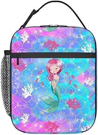 Rciokov Cute Mermaid Portable Lunch Bag Reusable Insulated Totes Lunch Box Thermal Cooler For Work Office Beach Picnic Camping