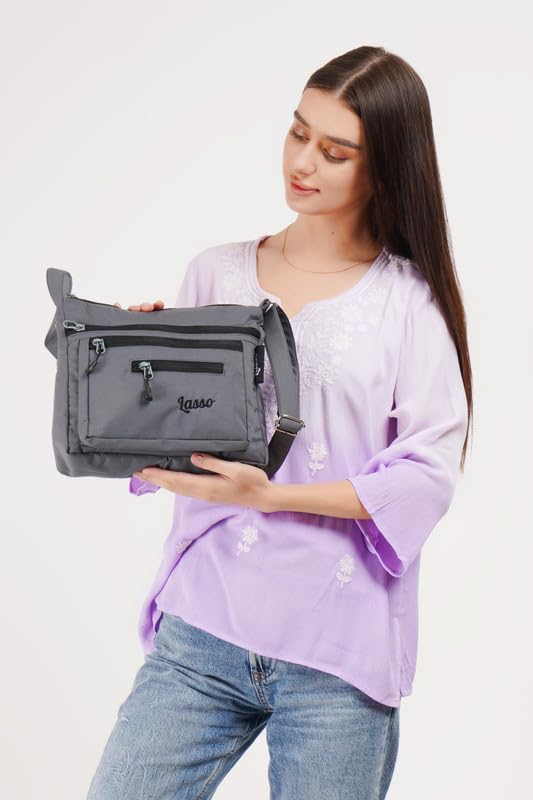 Image of Lasso Stylish Multi-Pocket Crossbody Waterproof Sling Bag For Women with Adjustable Strap | Stylish Ladies one side bag and purse for women & girls | 5 L Capacity & 5 Multiple Pockets with Zip