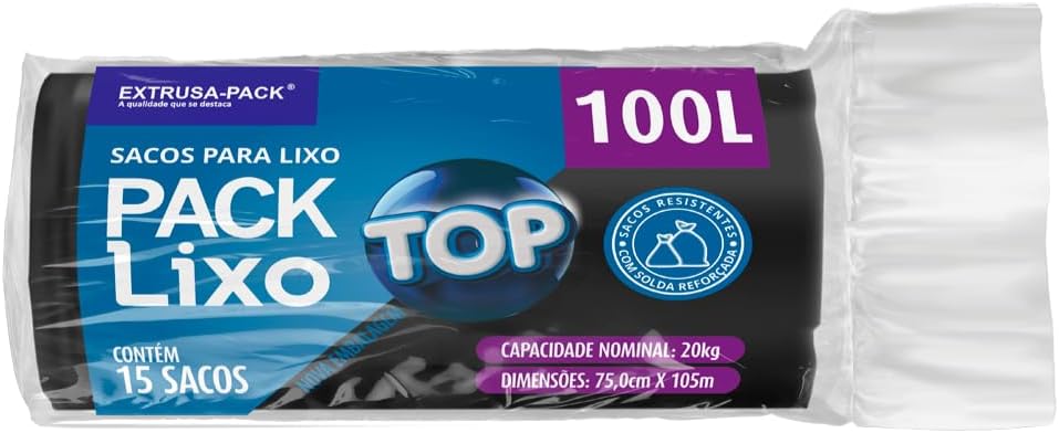 Saco de Lixo PACK LIXO TOP Preto 100 Litros – Super resistentes