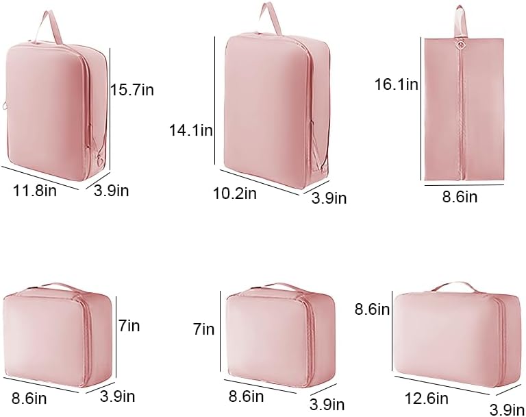 Miniatura 9 de Juego de 6 cubos de compresión para viajes, compresibles, ligeros, organizadores de equipaje que ahorran espacio para organizar ropa, zapatos,