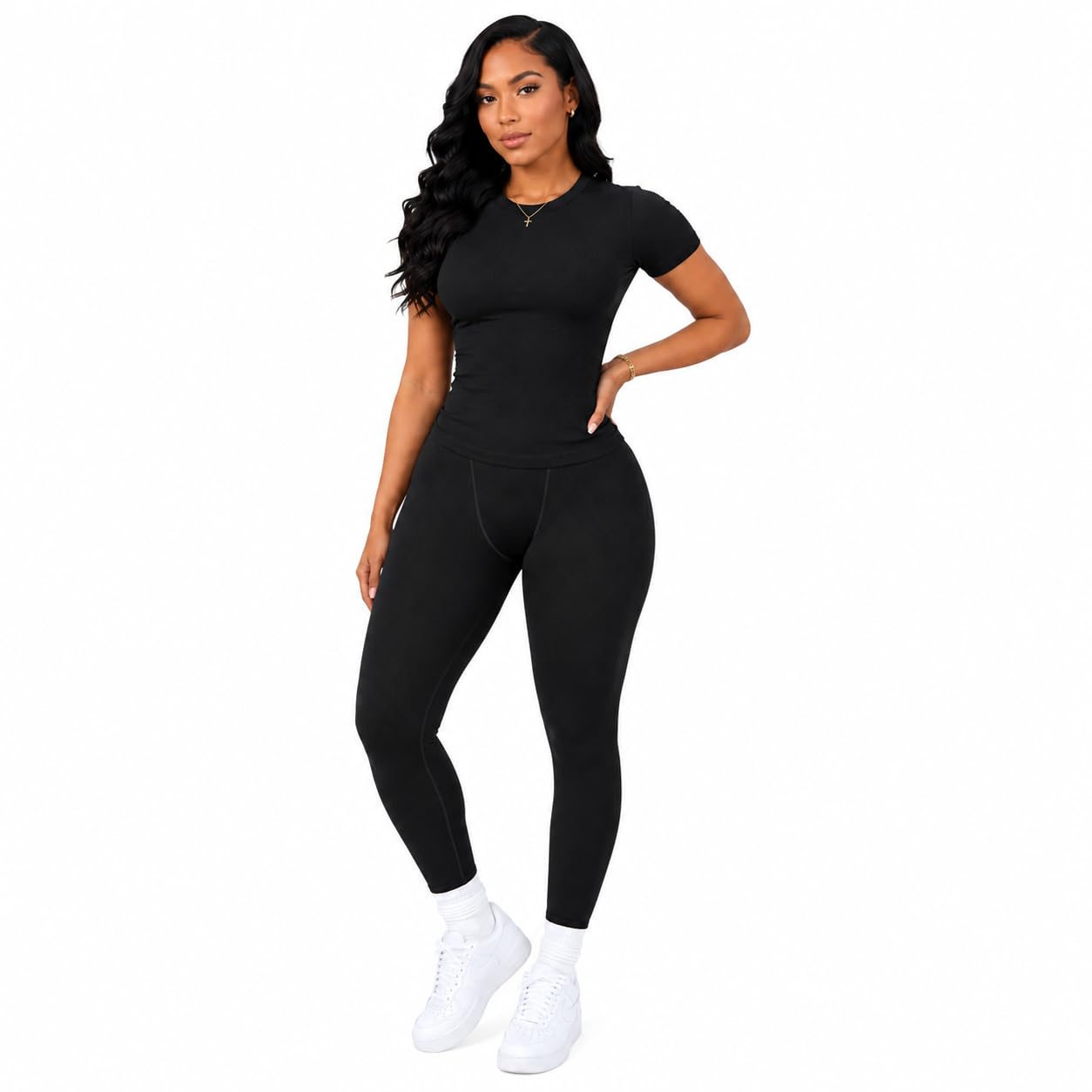 LICOBOD XS-3XL codzienny trening dwuczęściowe stroje dla kobiet koszulka z krótkim rękawem + elastyczne szorty z wysokim stanem zestawy streetwear