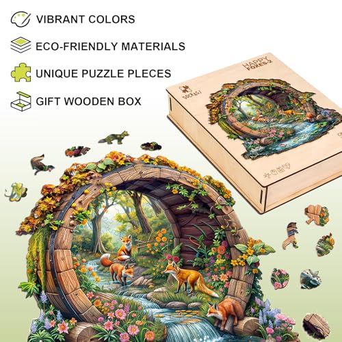 Wooden Puzzles for Adults - Happy Foxes Wooden Jigsaw Puzzle - Unique Animal Shaped Wood Puzzles Adult - Christmas Birthday Gifts for Adults/Friends/Family - 100pcs 8.5 * 8.3in - Image 4