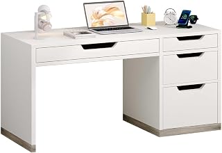 MaverickFurni 52 Inch White Desk with 4 Drawers, Computer Desk with Stor...