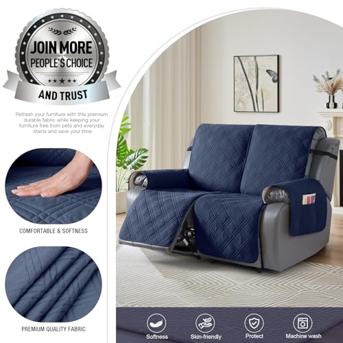 Image of TAOCOCO 100% Waterproof Oversized Loveseat Recliner Cover, Non Slip Split Couch Covers for Reclining Loveseat with Elastic Straps for Kids Pets(Oversized 2 Seater, Navy Blue)