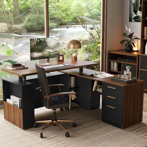 Image of ModernMate 63 inch L Shaped Executive Standing Desk with 3 Drawers